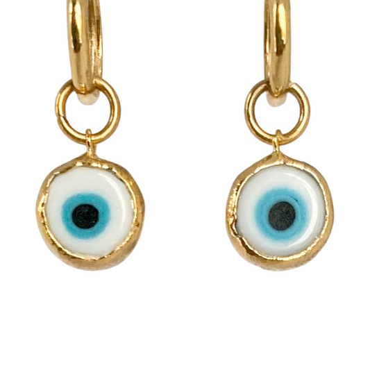 evil eye gold plated earrings large hoop nazar boncuk turkish jewellery drop hoop earring